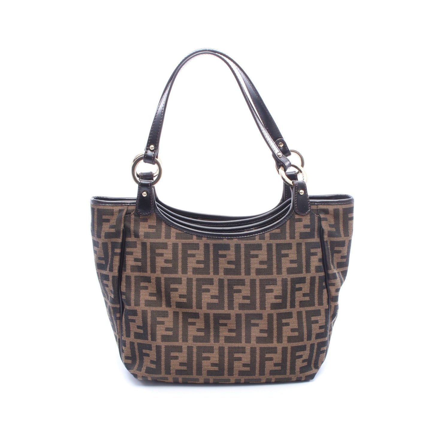 ズッカ ショルダーバッグ キャンバス レザー ブラウン ダークブラウン フェンディ バッグ FENDI