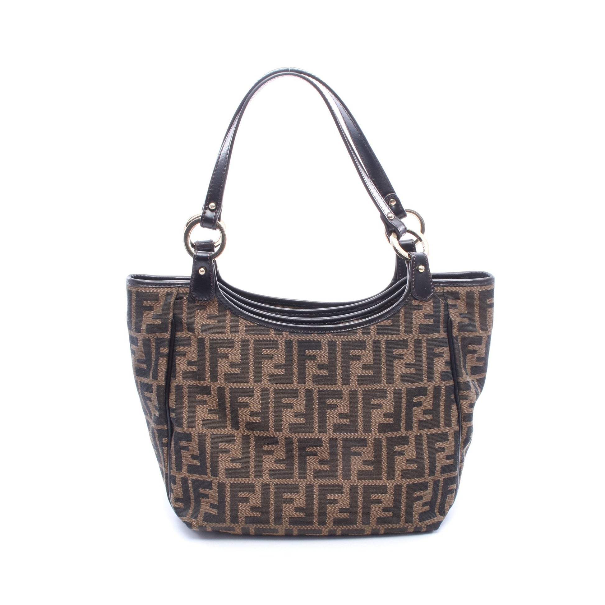 ズッカ ショルダーバッグ キャンバス レザー ブラウン ダークブラウン フェンディ バッグ FENDI