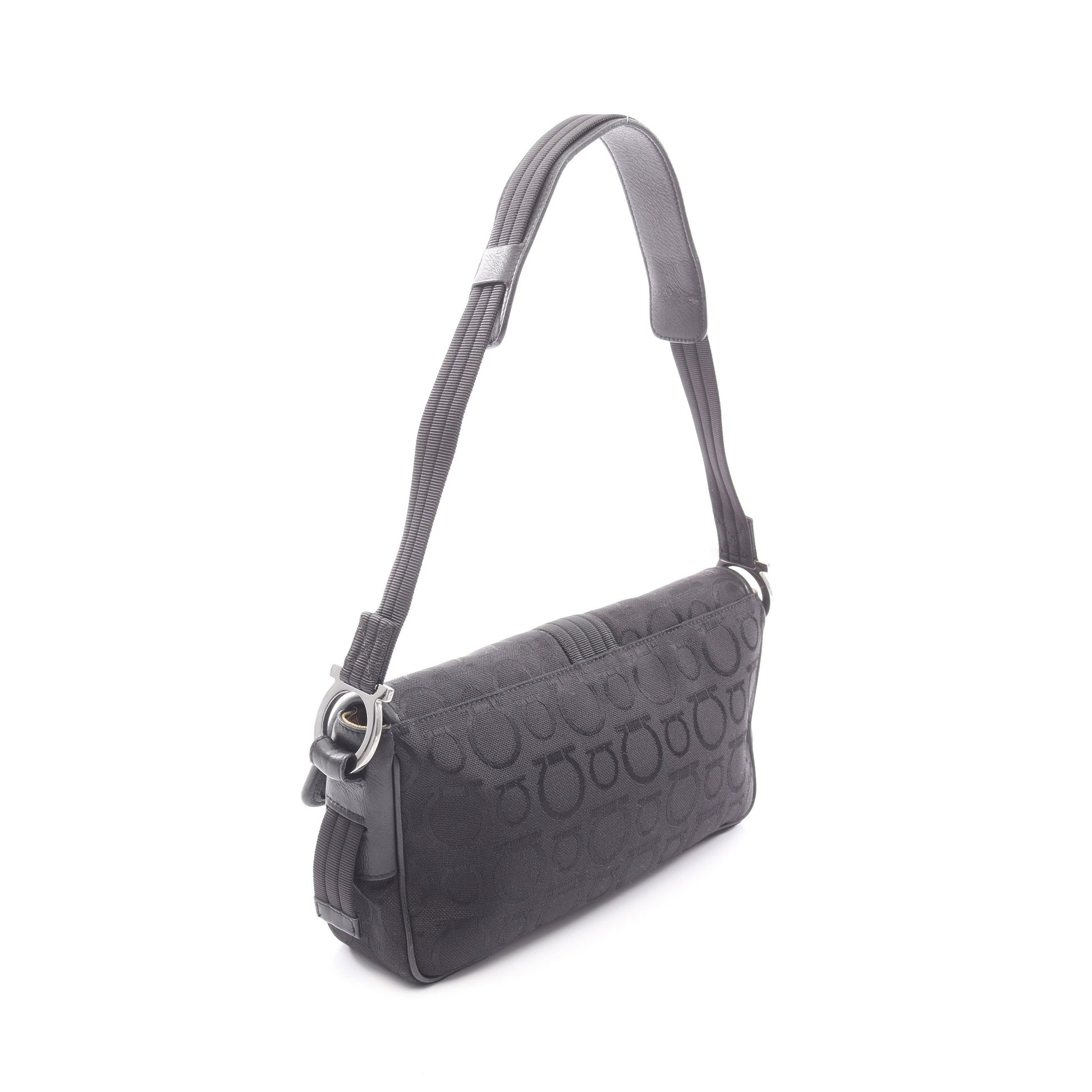 ガンチーニ ショルダーバッグ キャンバス レザー ブラック サルヴァトーレフェラガモ バッグ Salvatore Ferragamo