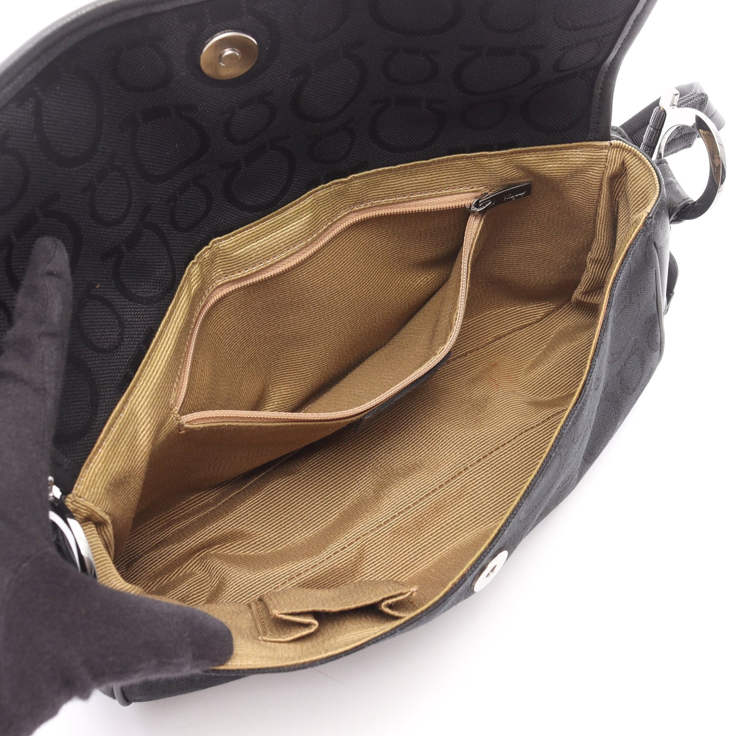 ガンチーニ ショルダーバッグ キャンバス レザー ブラック サルヴァトーレフェラガモ バッグ Salvatore Ferragamo