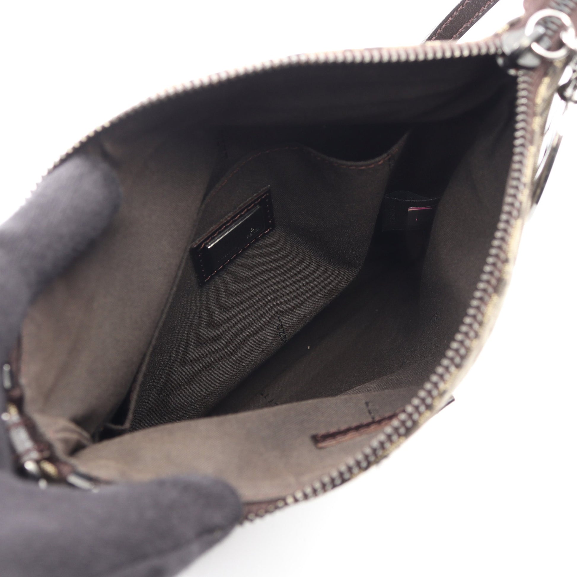 ズッキーノ ショルダーバッグ キャンバス レザー ダークブラウン フェンディ バッグ FENDI