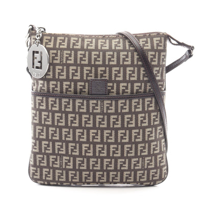 ズッキーノ ショルダーバッグ キャンバス レザー ダークブラウン フェンディ バッグ FENDI
