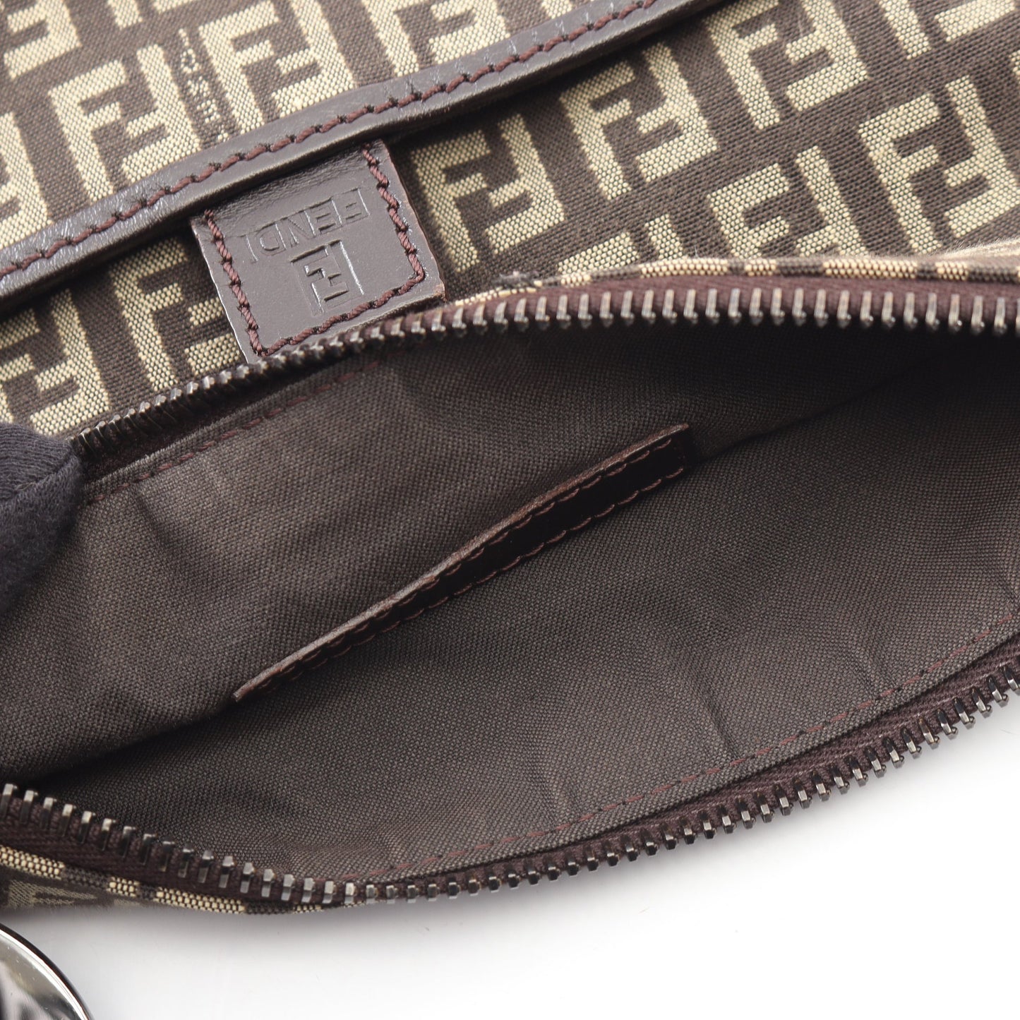 ズッキーノ ショルダーバッグ キャンバス レザー ダークブラウン フェンディ バッグ FENDI