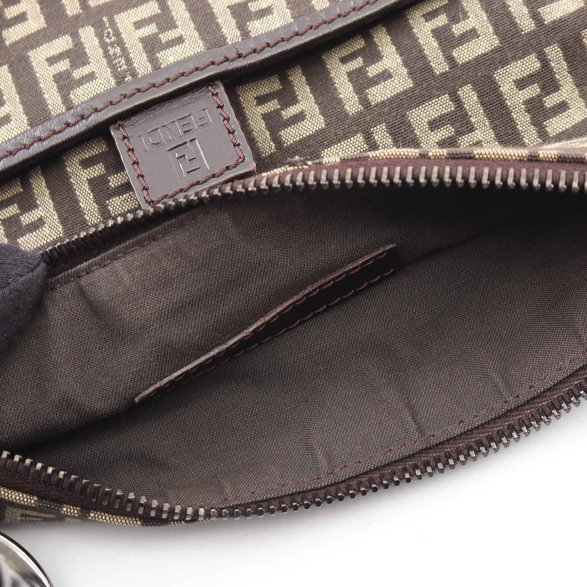ズッキーノ ショルダーバッグ キャンバス レザー ダークブラウン フェンディ バッグ FENDI