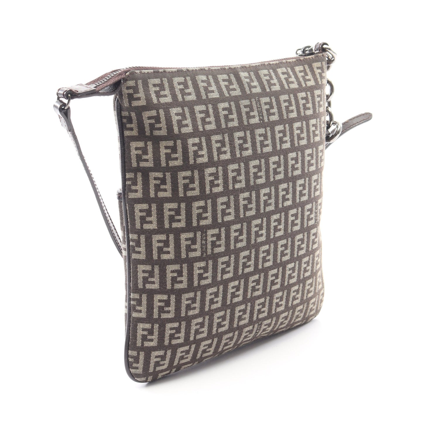 ズッキーノ ショルダーバッグ キャンバス レザー ダークブラウン フェンディ バッグ FENDI