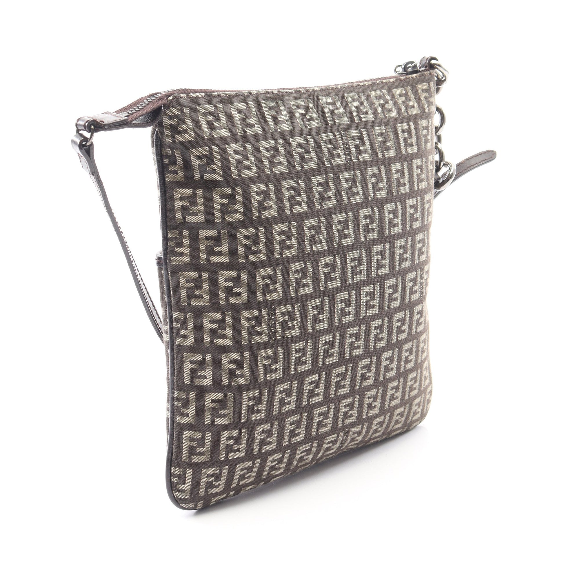 ズッキーノ ショルダーバッグ キャンバス レザー ダークブラウン フェンディ バッグ FENDI