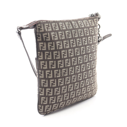 ズッキーノ ショルダーバッグ キャンバス レザー ダークブラウン フェンディ バッグ FENDI
