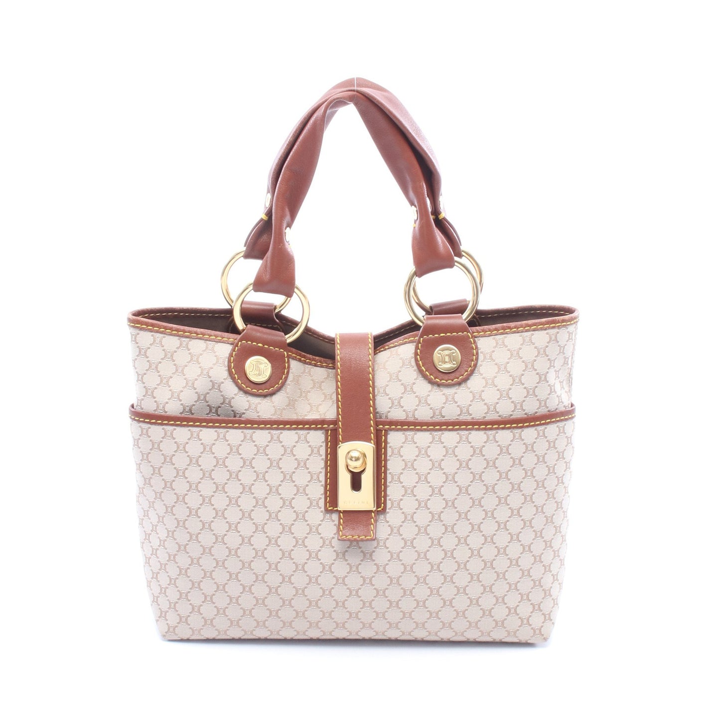 マカダム ハンドバッグ キャンバス レザー グレーベージュ ブラウン セリーヌ バッグ CELINE