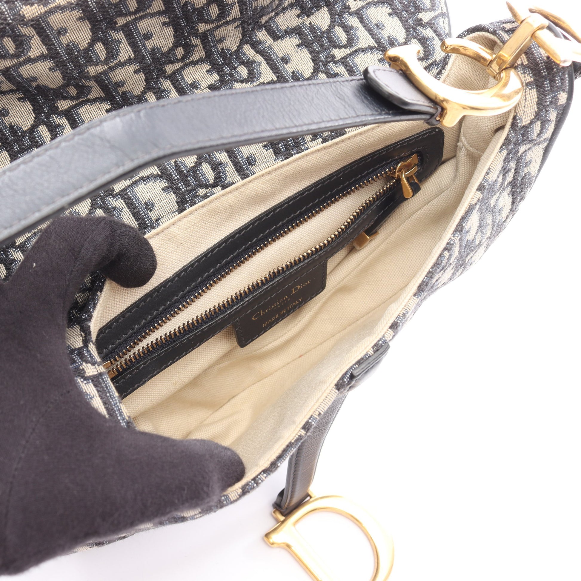 サドルバッグ オブリーク 2WAY ハンドバッグ キャンバス レザー ベージュ ネイビー クリスチャンディオール バッグ Christian Dior