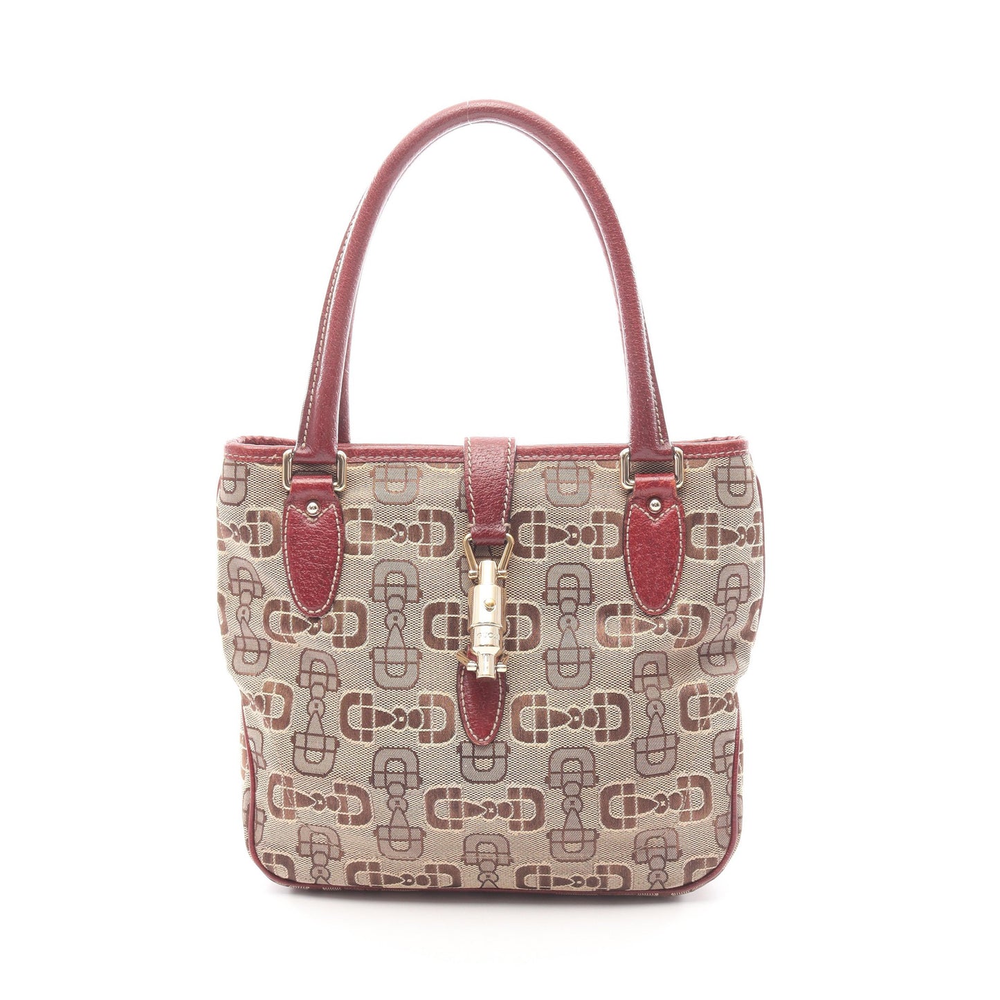 ニュージャッキー ホースビット ハンドバッグ キャンバス レザー ベージュ バーガンディ グッチ バッグ GUCCI