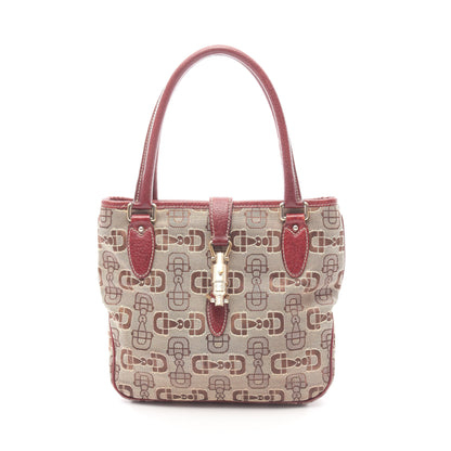 ニュージャッキー ホースビット ハンドバッグ キャンバス レザー ベージュ バーガンディ グッチ バッグ GUCCI
