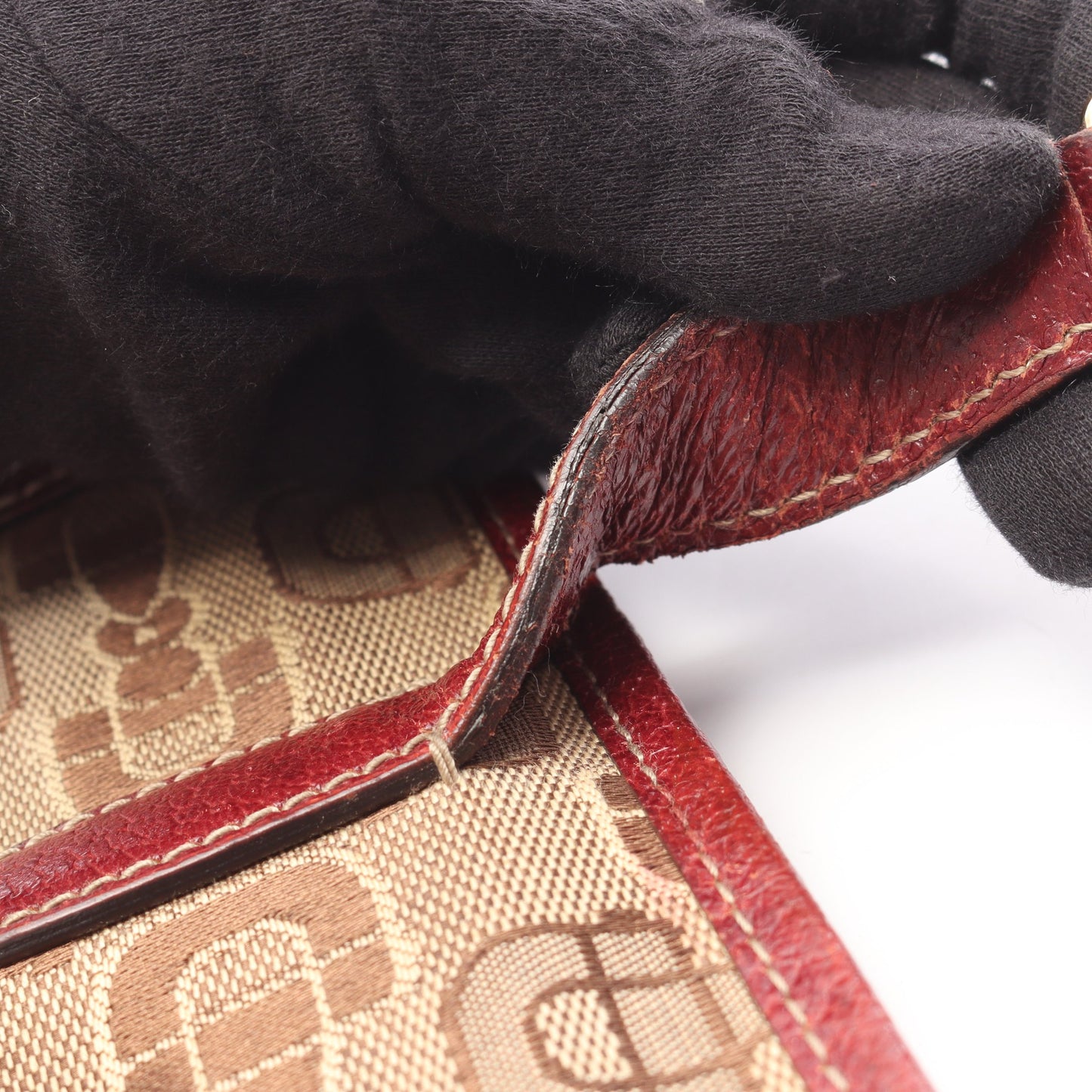 ニュージャッキー ホースビット ハンドバッグ キャンバス レザー ベージュ バーガンディ グッチ バッグ GUCCI