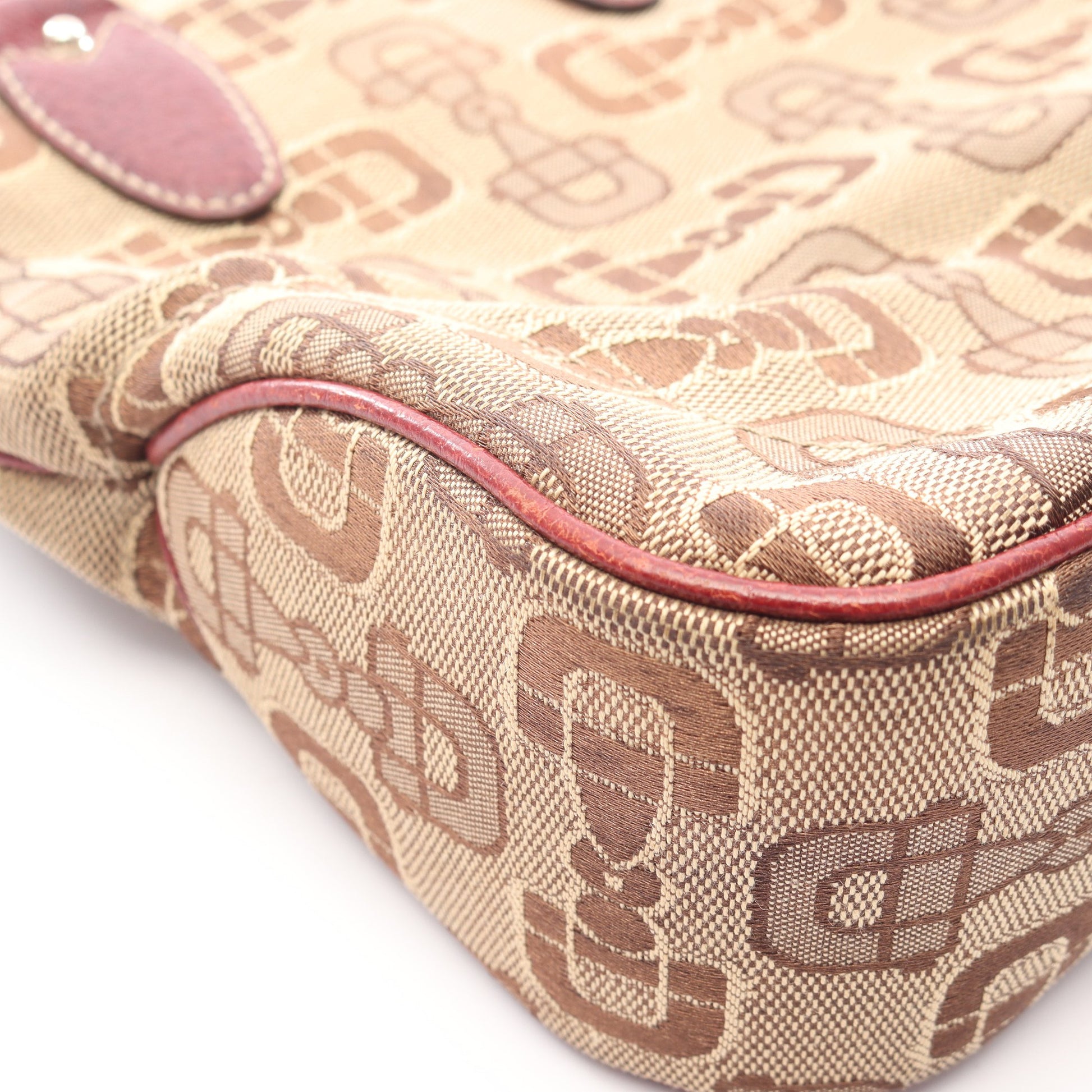 ニュージャッキー ホースビット ハンドバッグ キャンバス レザー ベージュ バーガンディ グッチ バッグ GUCCI