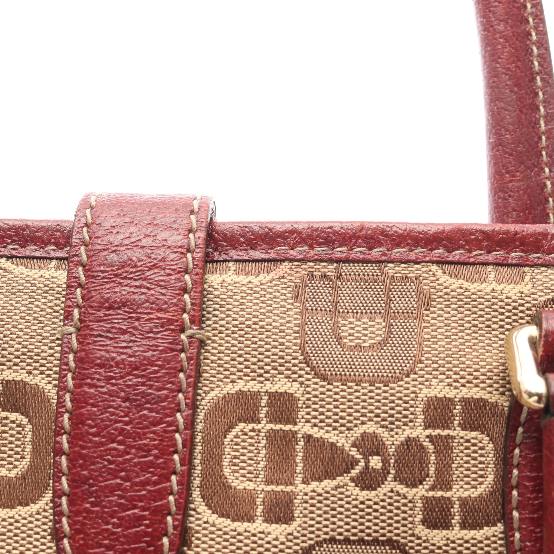 ニュージャッキー ホースビット ハンドバッグ キャンバス レザー ベージュ バーガンディ グッチ バッグ GUCCI