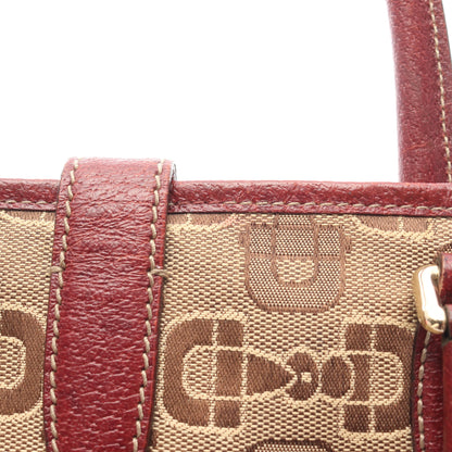 ニュージャッキー ホースビット ハンドバッグ キャンバス レザー ベージュ バーガンディ グッチ バッグ GUCCI