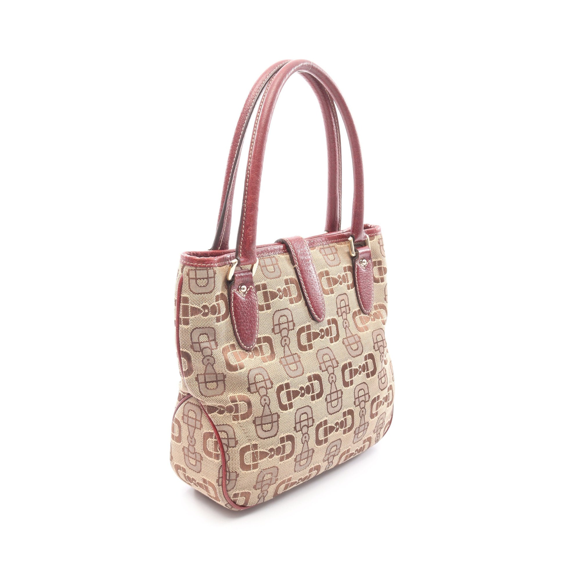 ニュージャッキー ホースビット ハンドバッグ キャンバス レザー ベージュ バーガンディ グッチ バッグ GUCCI