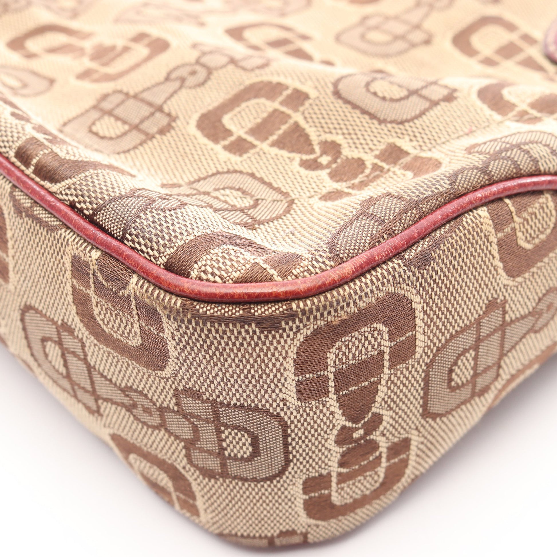 ニュージャッキー ホースビット ハンドバッグ キャンバス レザー ベージュ バーガンディ グッチ バッグ GUCCI