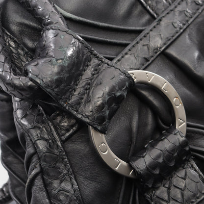 チャンドラ ハンドバッグ レザー パイソン ブラック ブルガリ バッグ BVLGARI
