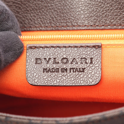 ロゴマニア ショルダーバッグ キャンバス レザー ダークブラウン ブルガリ バッグ BVLGARI