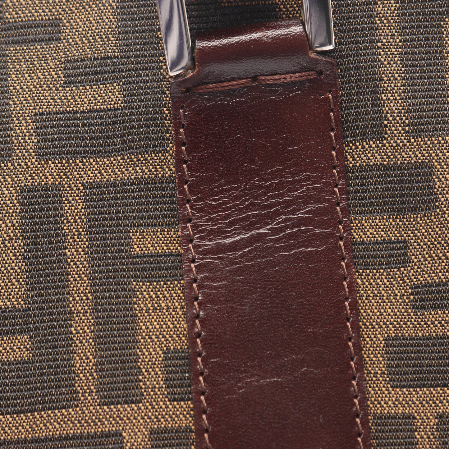 ズッカ ハンドバッグ キャンバス レザー ブラウン ダークブラウン フェンディ バッグ FENDI
