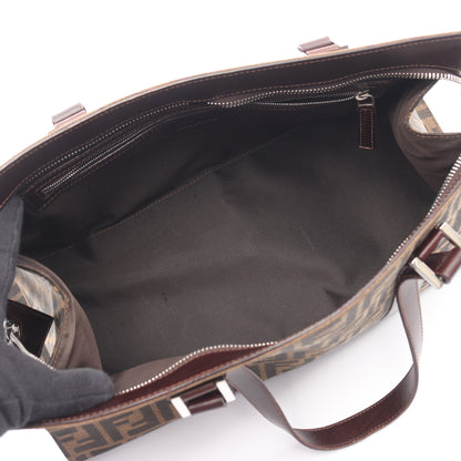 ズッカ ハンドバッグ キャンバス レザー ブラウン ダークブラウン フェンディ バッグ FENDI