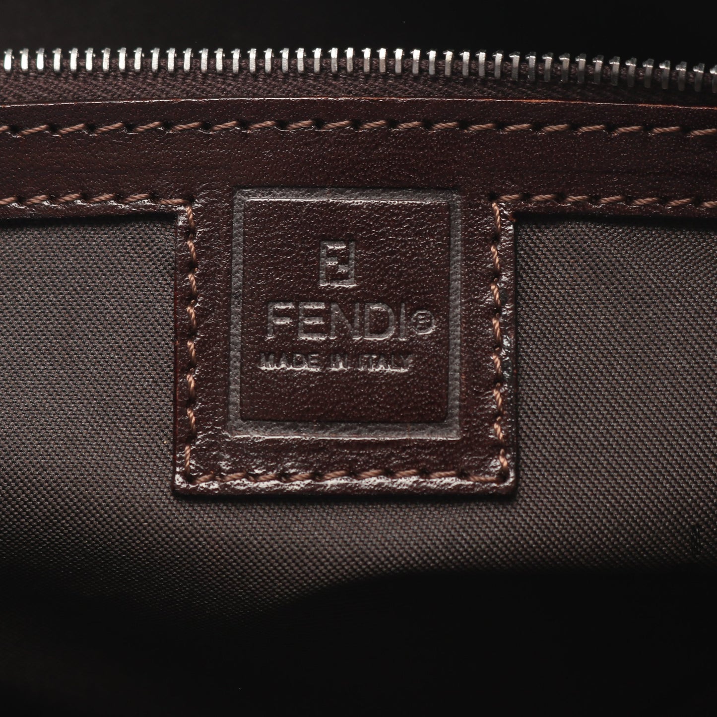 ズッカ ハンドバッグ キャンバス レザー ブラウン ダークブラウン フェンディ バッグ FENDI