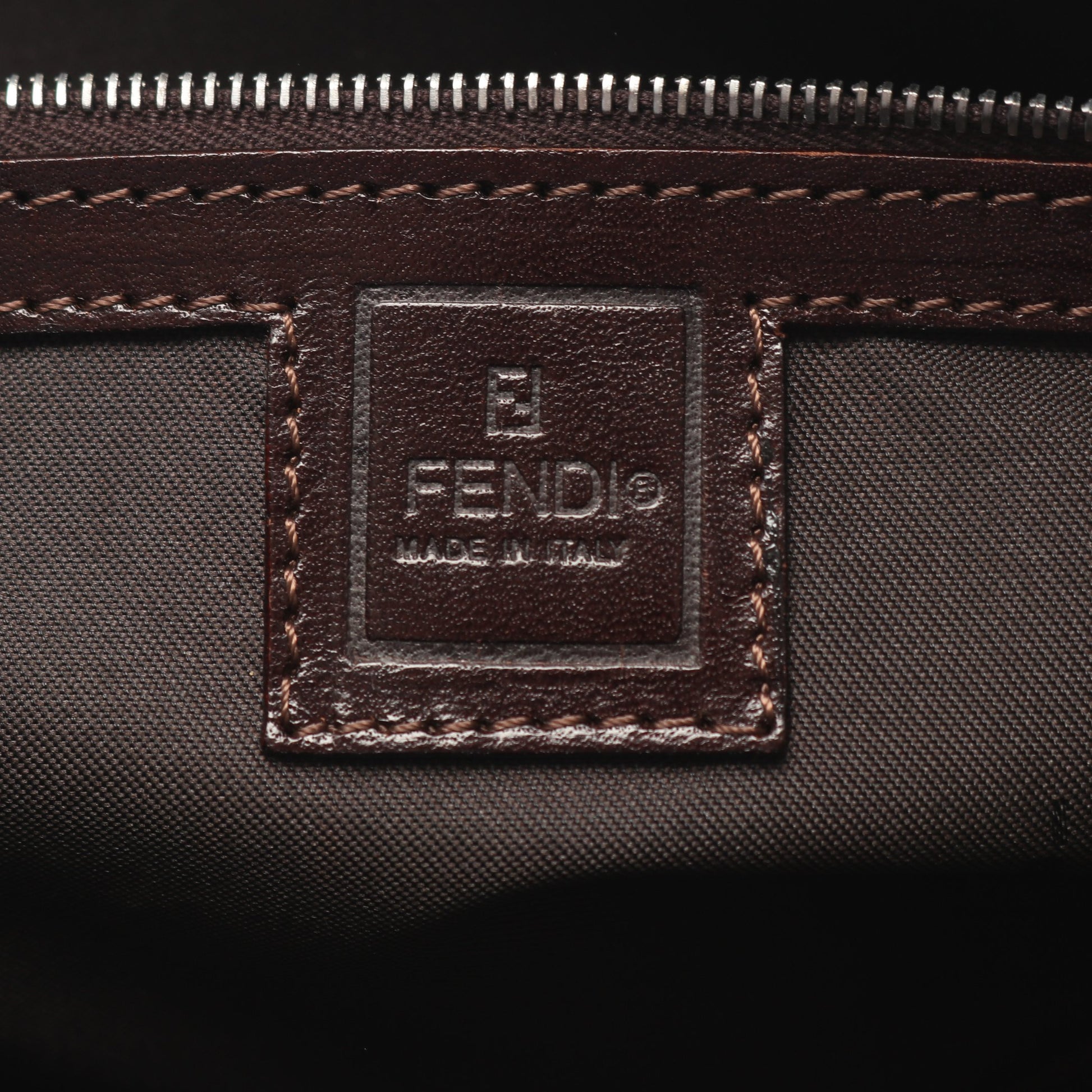 ズッカ ハンドバッグ キャンバス レザー ブラウン ダークブラウン フェンディ バッグ FENDI