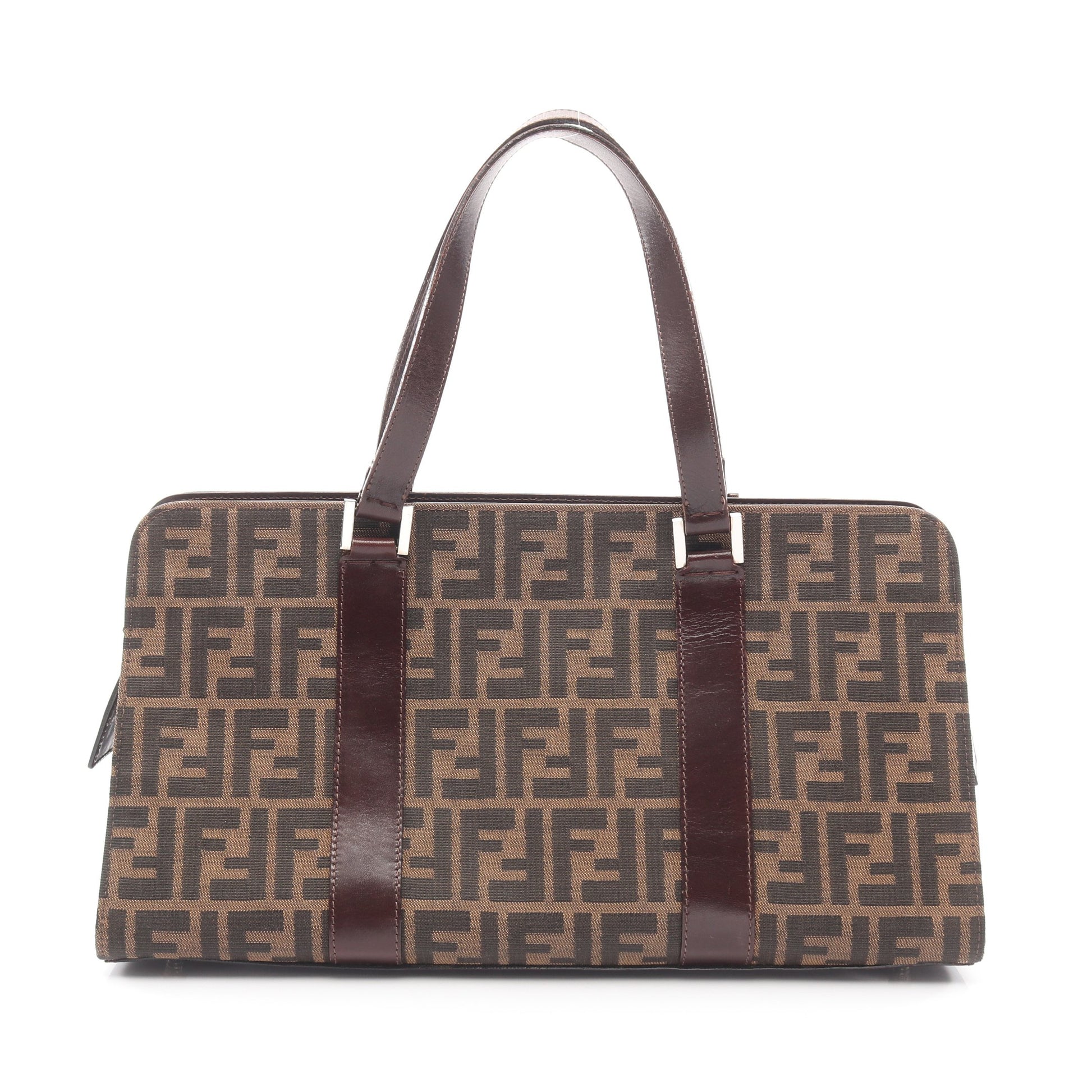 ズッカ ハンドバッグ キャンバス レザー ブラウン ダークブラウン フェンディ バッグ FENDI