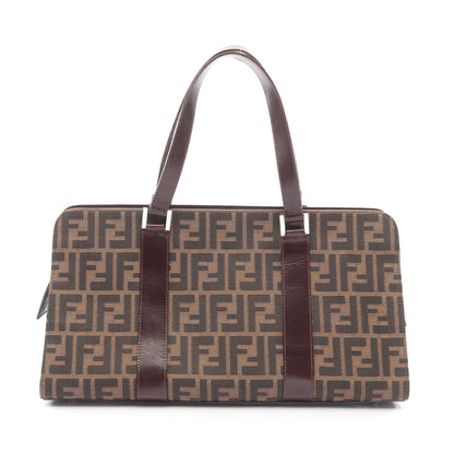 ズッカ ハンドバッグ キャンバス レザー ブラウン ダークブラウン フェンディ バッグ FENDI