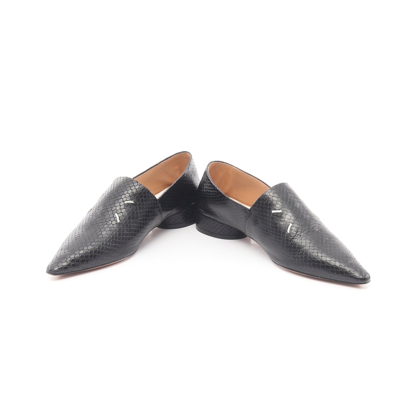 4ステッチ ポインテッドトゥ ローファー パイソン ブラック メゾンマルジェラ22 シューズ Maison Margiela 22