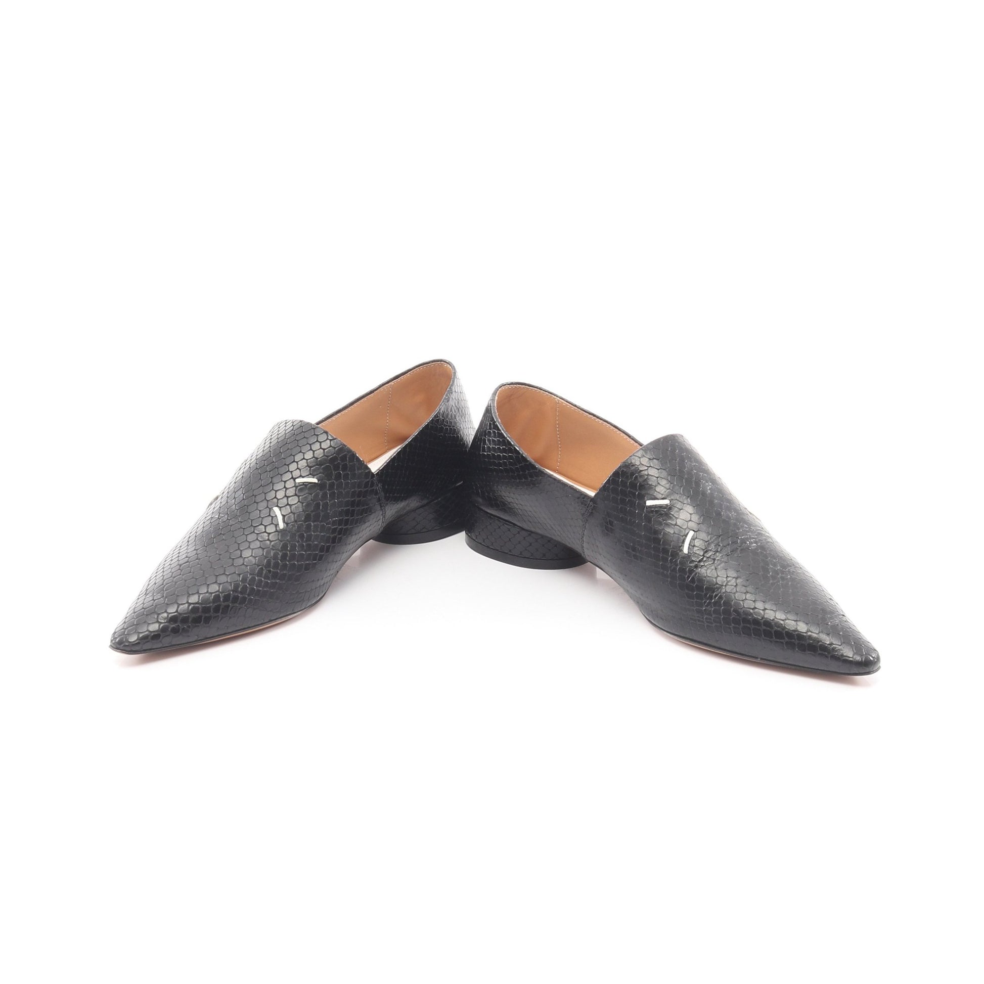 4ステッチ ポインテッドトゥ ローファー パイソン ブラック メゾンマルジェラ22 シューズ Maison Margiela 22