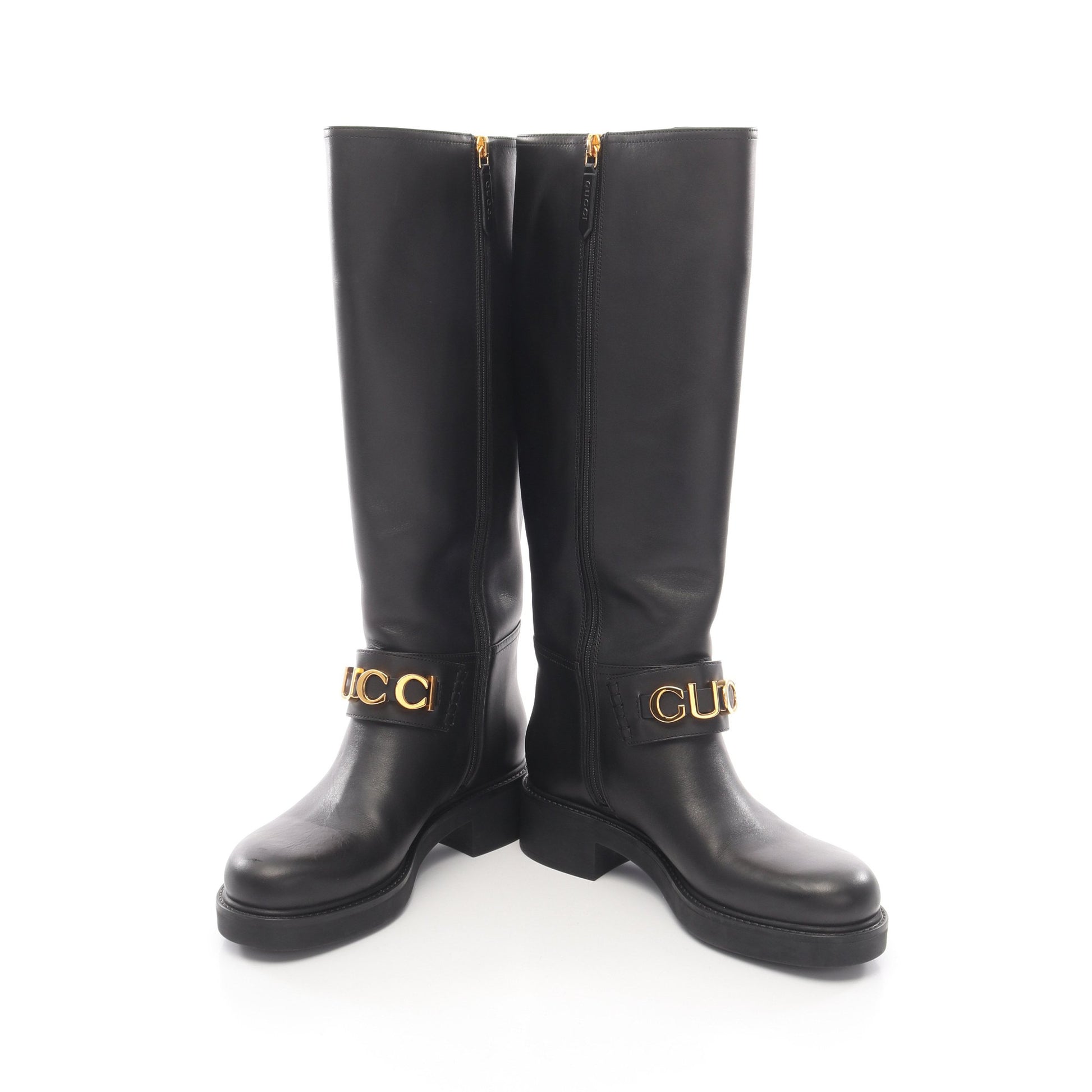 ロゴ ロング ブーツ レザー ブラック グッチ シューズ GUCCI