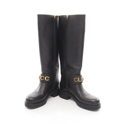ロゴ ロング ブーツ レザー ブラック グッチ シューズ GUCCI