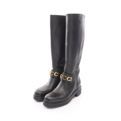 ロゴ ロング ブーツ レザー ブラック グッチ シューズ GUCCI