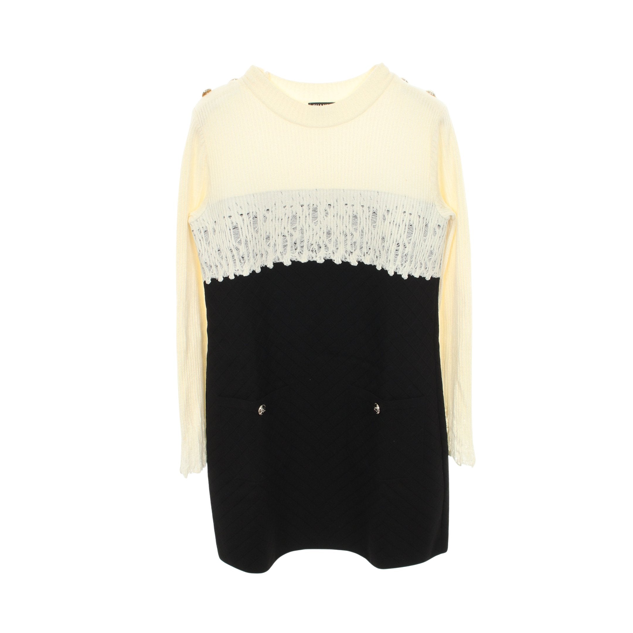正規品　CHANEL シャネル　ココマーク　ボタン付き　2015SS　ワンピース シャネル(CHANEL)シャネル ココマークボタン パイル ワンピース 衣料品