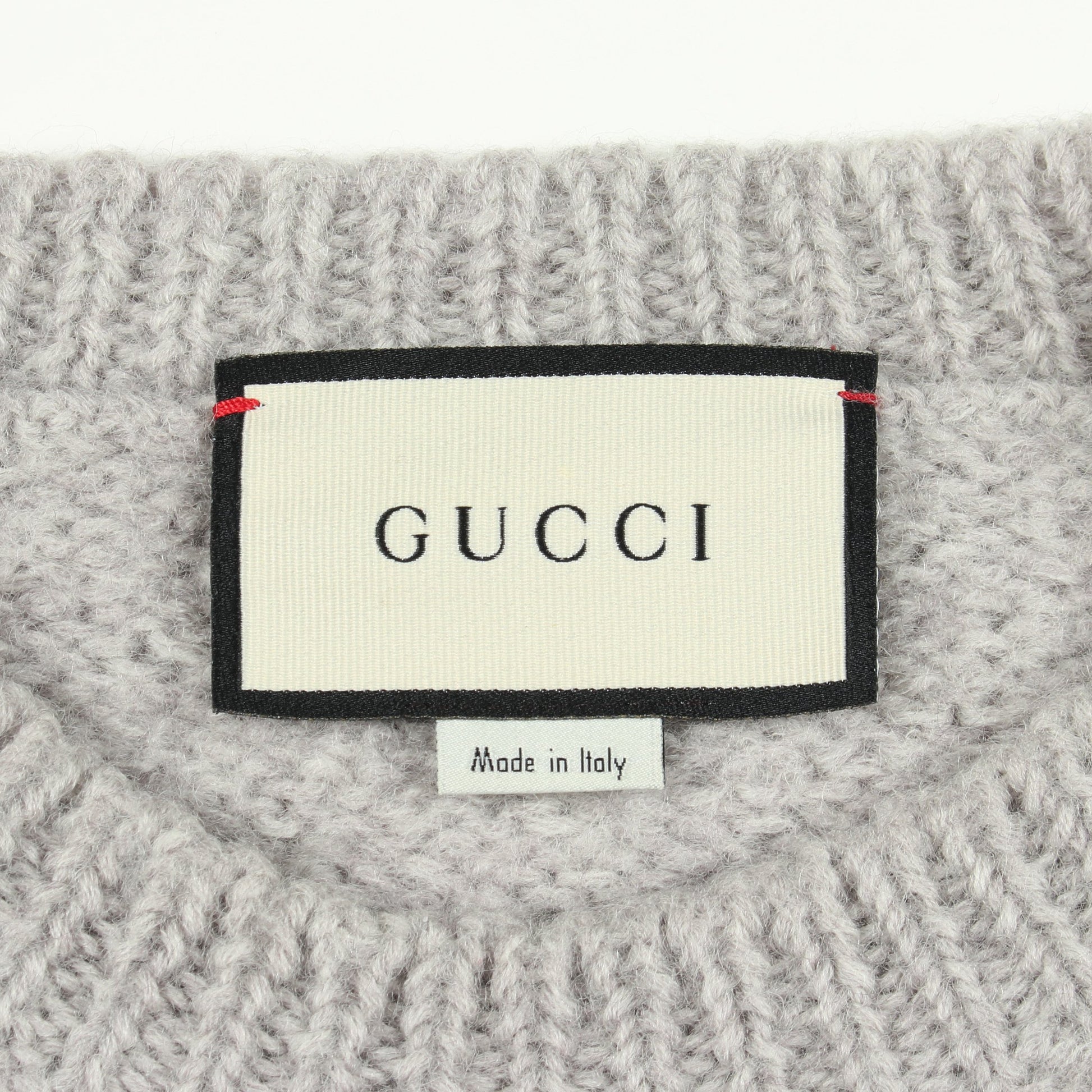 GGロゴ 刺繍 クルーネック ニット ウール グレー グッチ トップス GUCCI