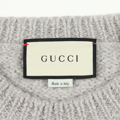 GGロゴ 刺繍 クルーネック ニット ウール グレー グッチ トップス GUCCI