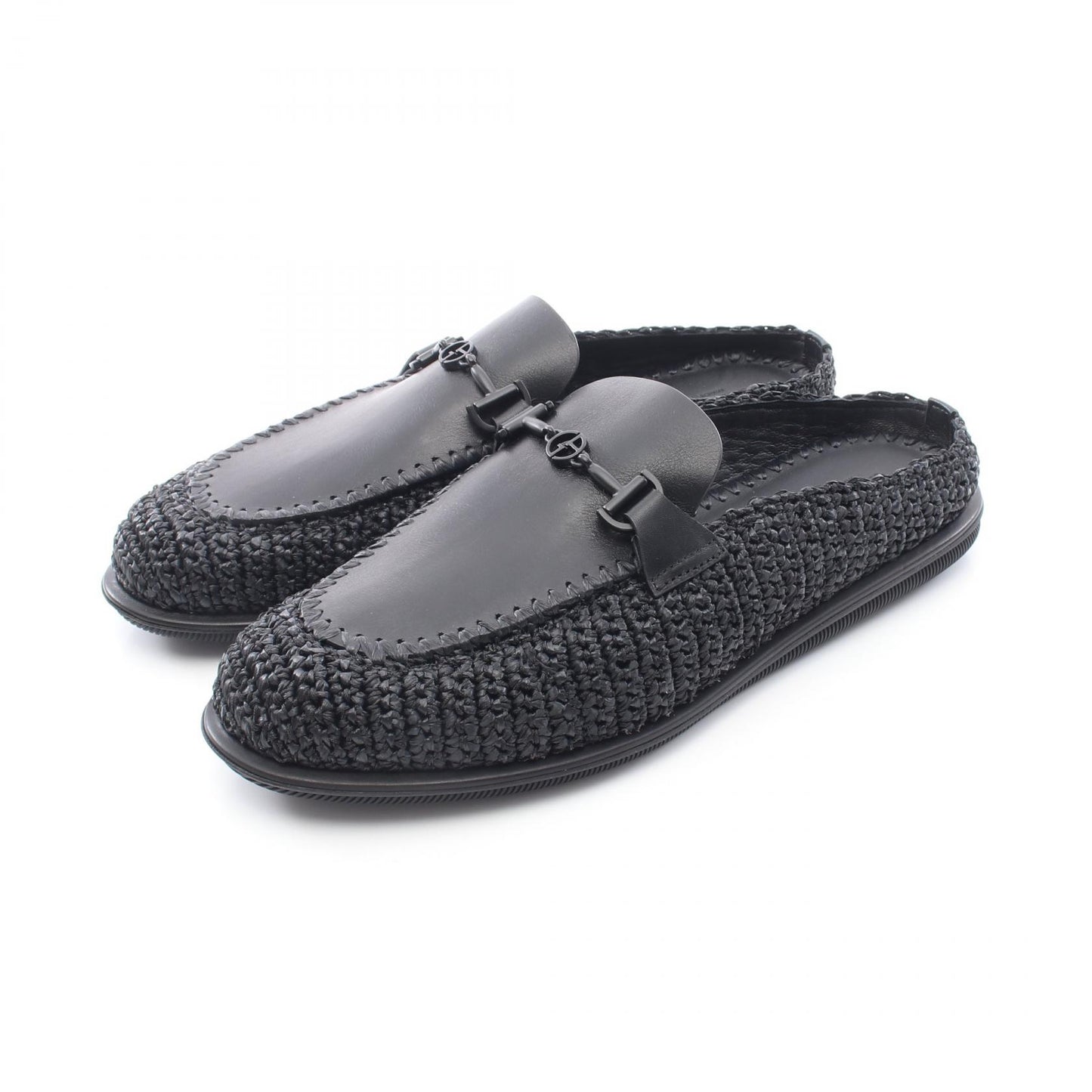 ミュール サンダル レザー メッシュ ブラック ジョルジオアルマーニ シューズ GIORGIO ARMANI