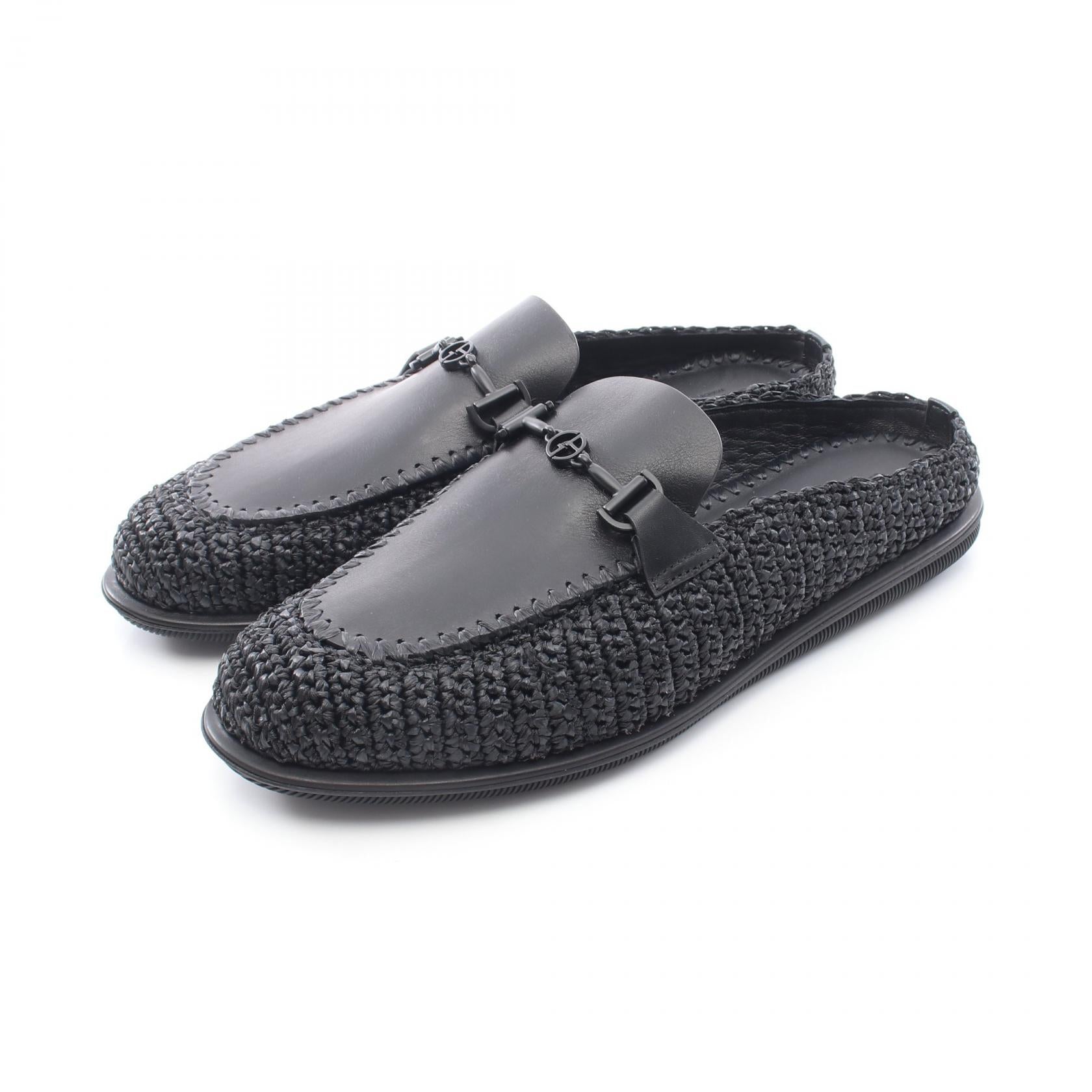 ミュール サンダル レザー メッシュ ブラック ジョルジオアルマーニ シューズ GIORGIO ARMANI