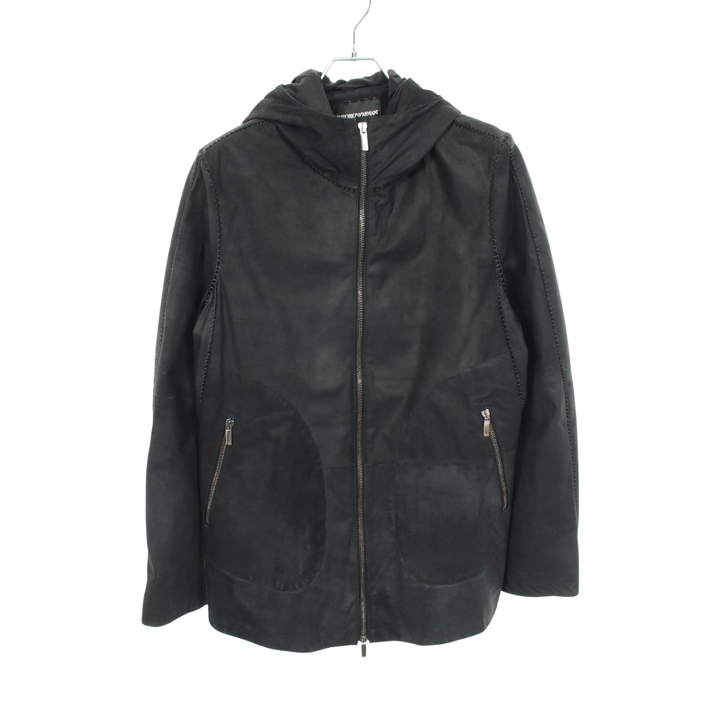 フーデッド レザージャケット ラムレザー ブラック エンポリオアルマーニ アウター EMPORIO ARMANI