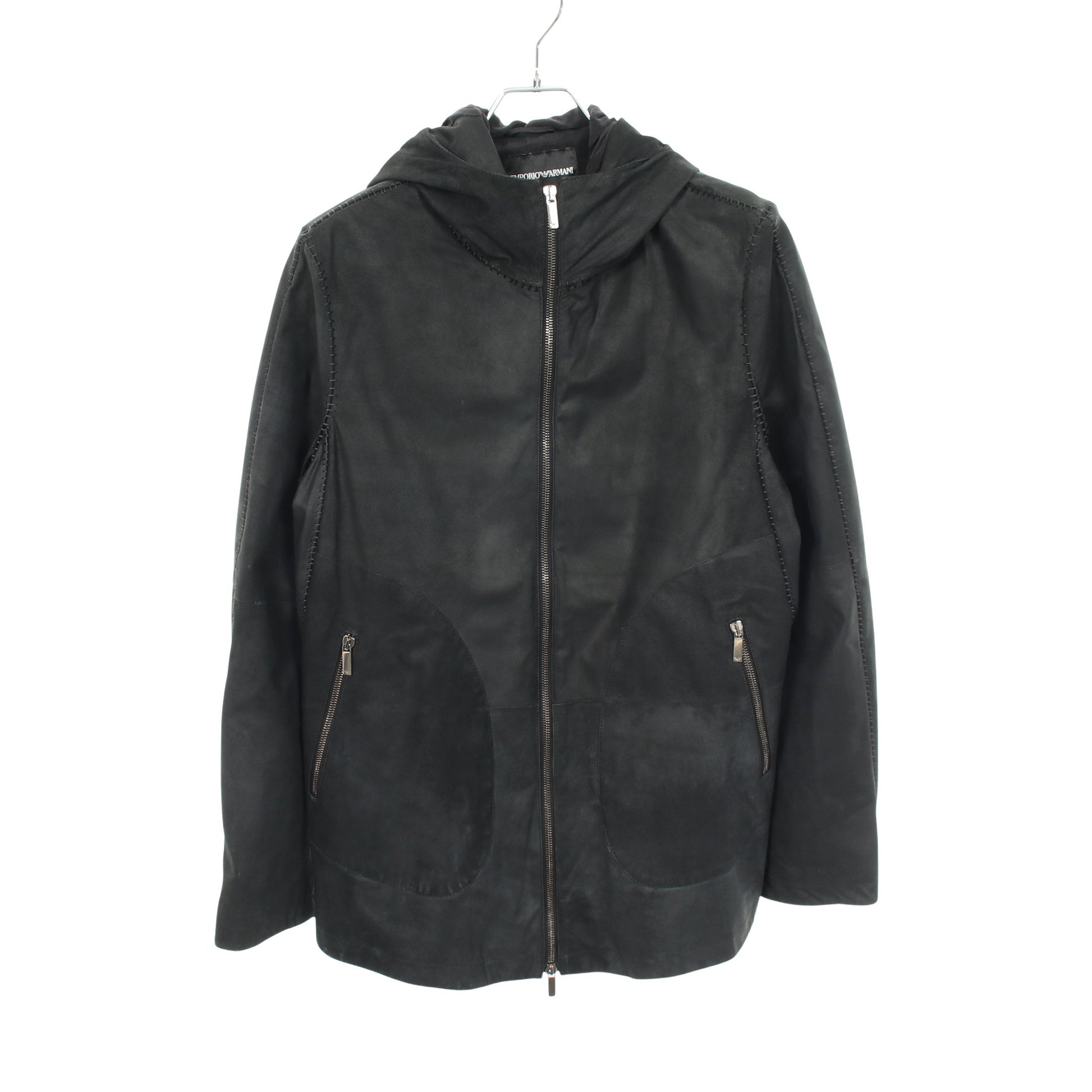 フーデッド レザージャケット ラムレザー ブラック エンポリオアルマーニ アウター EMPORIO ARMANI