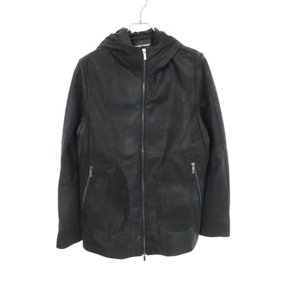 フーデッド レザージャケット ラムレザー ブラック エンポリオアルマーニ アウター EMPORIO ARMANI