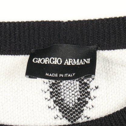 総柄 クルーネック ニット レーヨン ウール ブラック ホワイト ジョルジオアルマーニ トップス GIORGIO ARMANI
