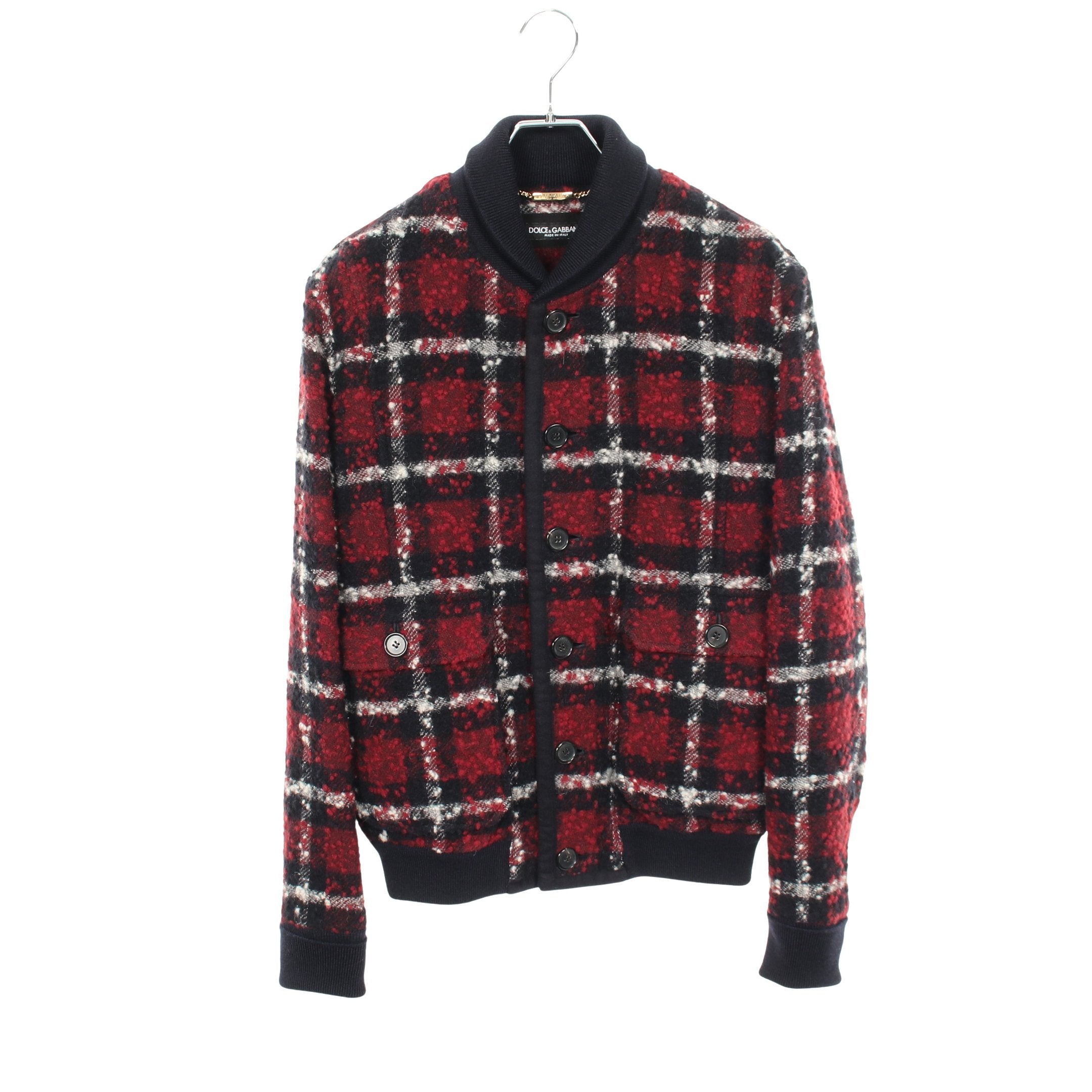 DOLCE＆GABBANA ニット ジャケットsize46 チェック ニットジャケット ブルゾン アルパカ ウール ボルドー