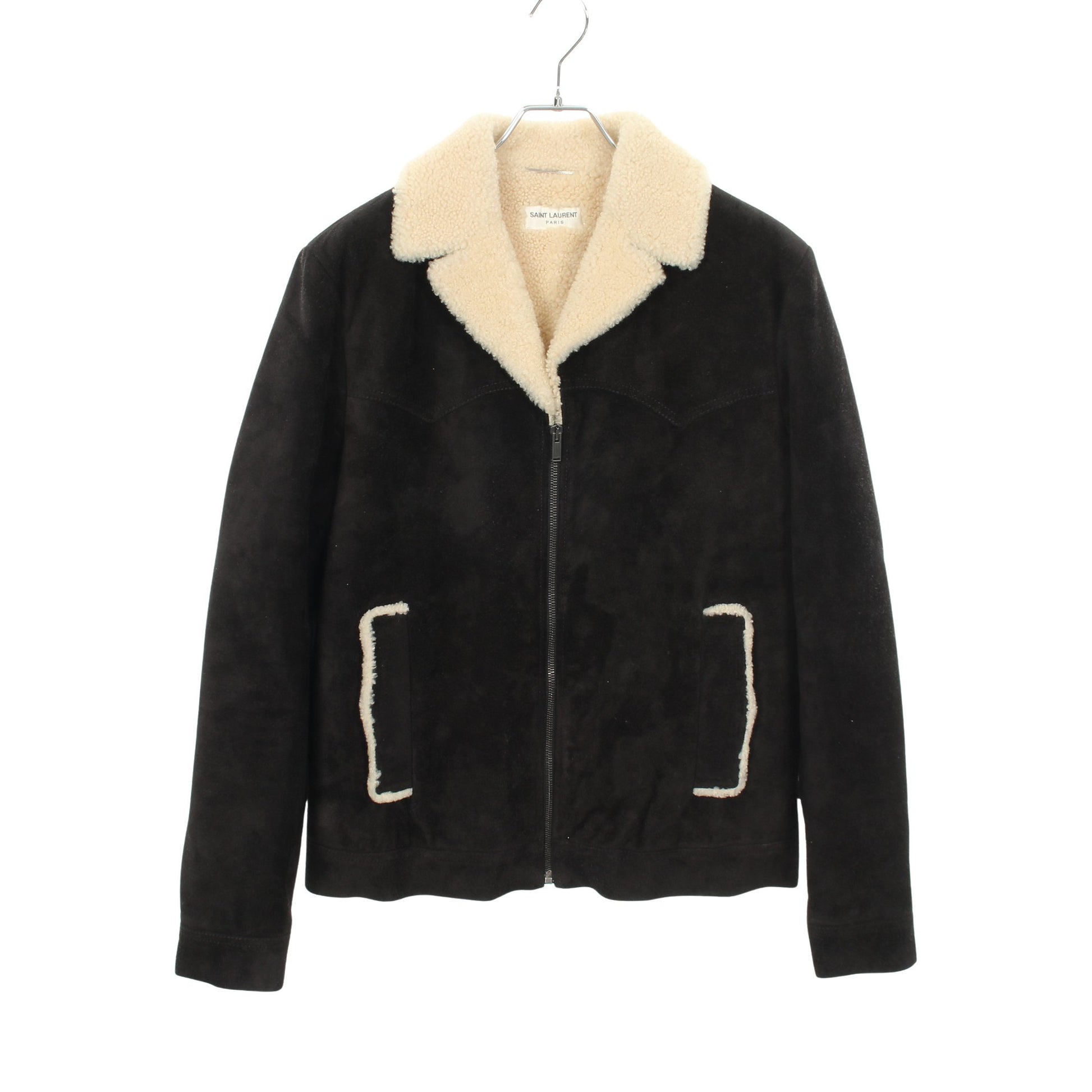 ムートン シアリング ブルゾン ボア切替 ジャケット レザー ムートン ブラック オフホワイト サンローランパリ アウター SAINT LAURENT PARIS