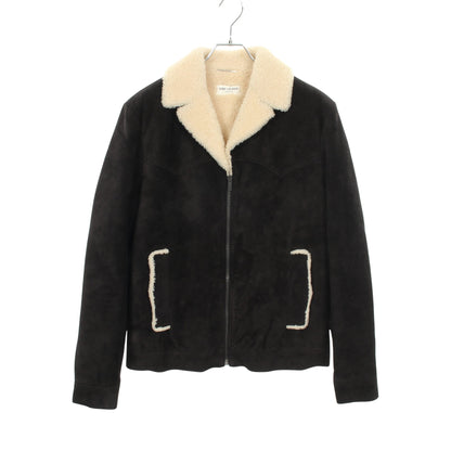 ムートン シアリング ブルゾン ボア切替 ジャケット レザー ムートン ブラック オフホワイト サンローランパリ アウター SAINT LAURENT PARIS