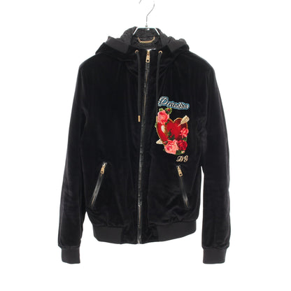 フード付き 中綿 ベロア ジャケット コットン ブラック ドルチェアンドガッバーナ アウター DOLCE&GABBANA