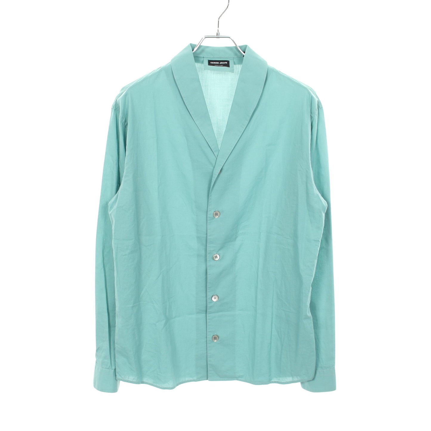 オープンカラー 長袖 シャツ コットン ターコイズブルー ジョルジオアルマーニ トップス GIORGIO ARMANI