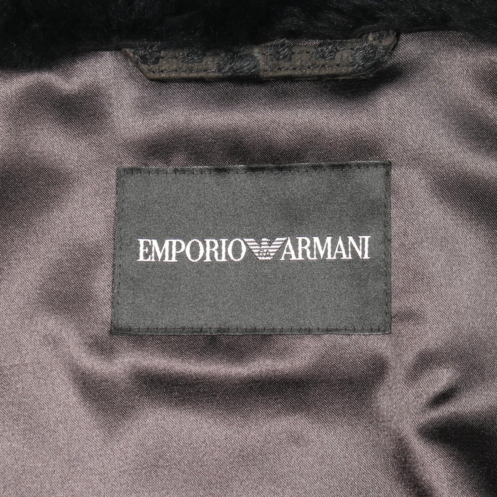 総柄 ジップアップ ジャケット レザー ハラコ ブラック エンポリオアルマーニ アウター EMPORIO ARMANI