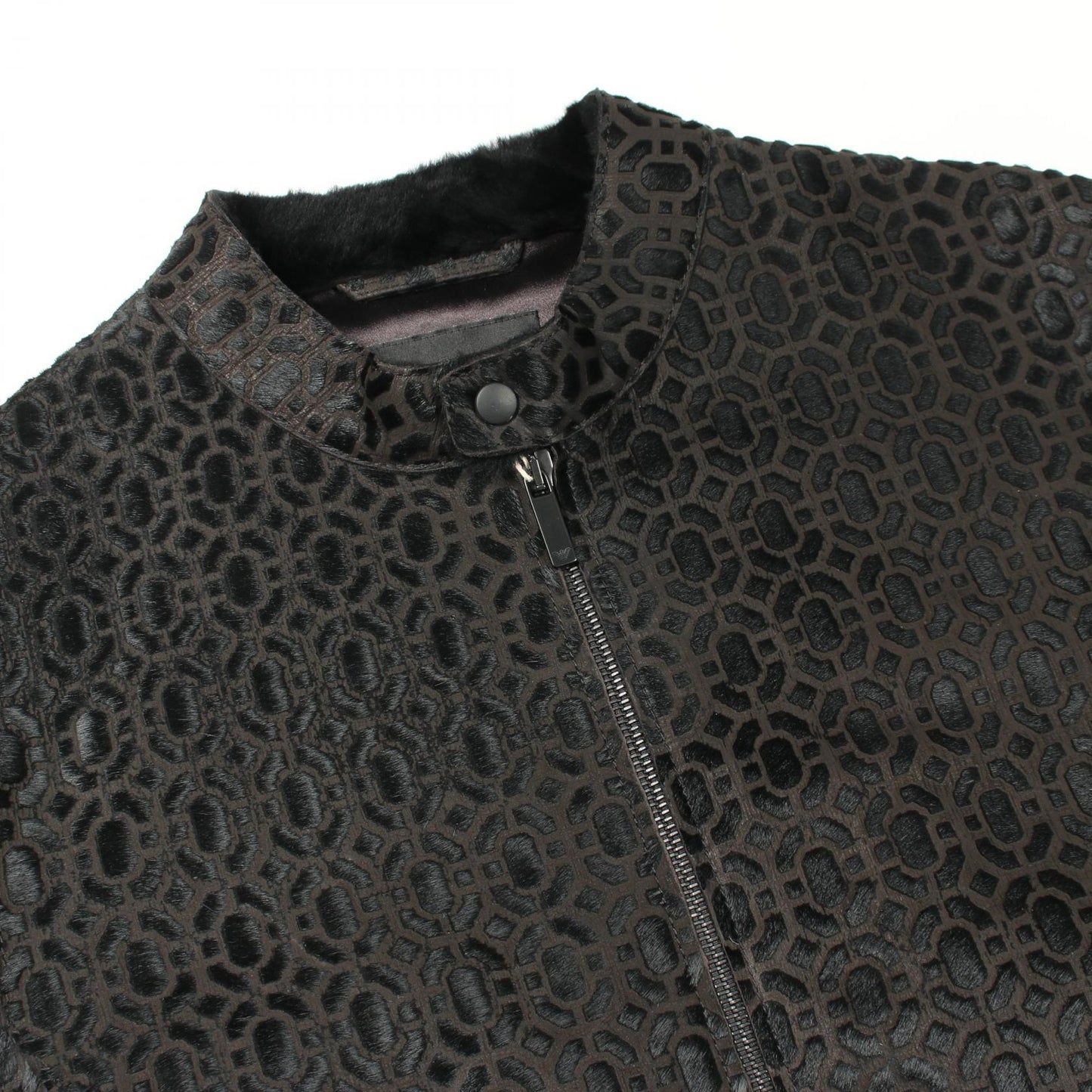 総柄 ジップアップ ジャケット レザー ハラコ ブラック エンポリオアルマーニ アウター EMPORIO ARMANI
